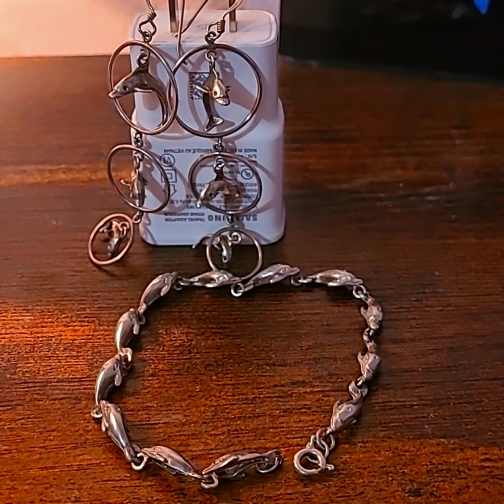 Dolphin Bracelet and Drop Earrings